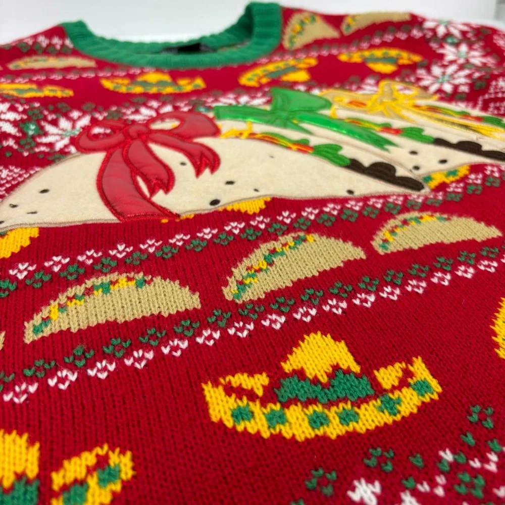 Blizzard Bay Men Small Sweater Taco Sombrero Ugly Christmas Red Green Oversized